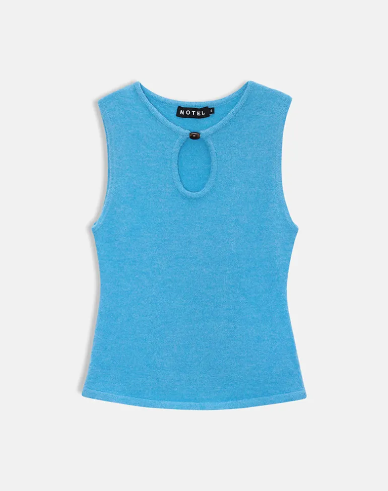 Reita Keyhole Top with Bead in Knit Blue