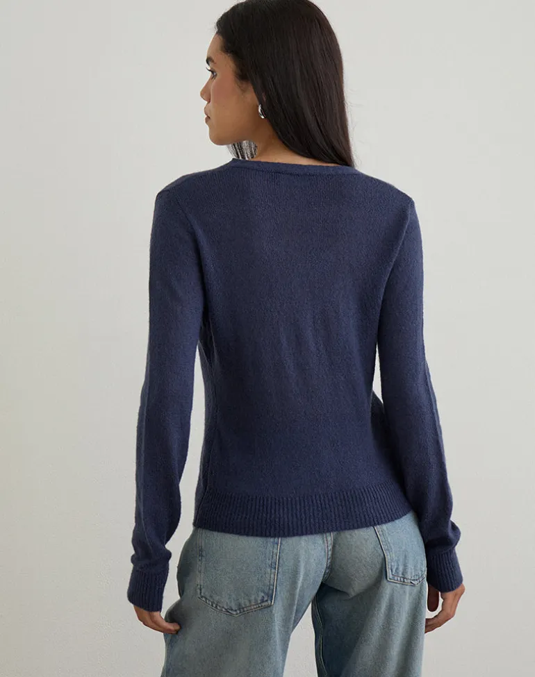 Renisa Cardigan in Sheer Knit Navy