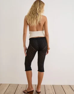 Renuka Capri Trousers with Frill Hem in Knit Black