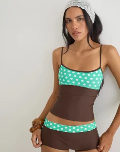 Rhaena Swim Short in Brown with Medium Polka Green
