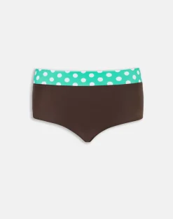 Rhaena Swim Short in Brown with Medium Polka Green