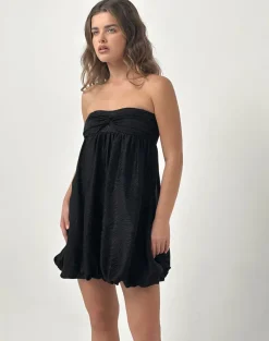 Richie Mini Dress in Satin Jacquard Black