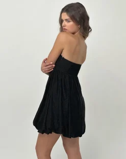 Richie Mini Dress in Satin Jacquard Black