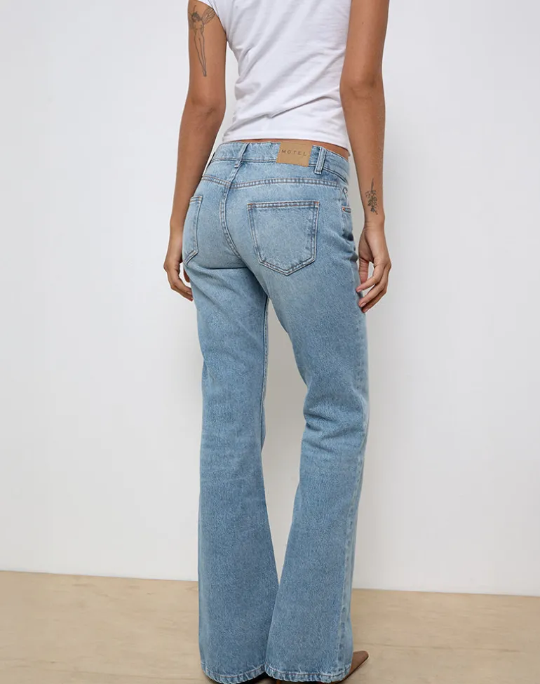 Rigid Low Rise Flare Jeans in Bright Blue Used