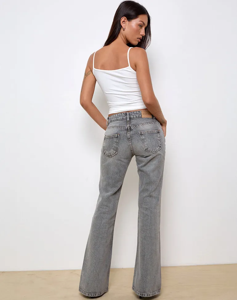 Rigid Low Rise Flare Jeans in Grey Wash