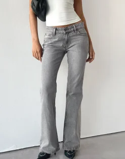 Rigid Low Rise Flare Jeans in Grey Wash