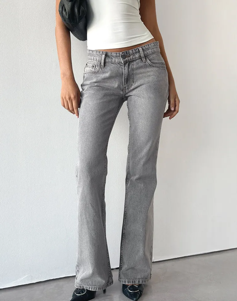 Rigid Low Rise Flare Jeans in Grey Wash