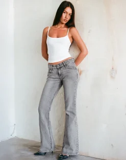Rigid Low Rise Flare Jeans in Grey Wash