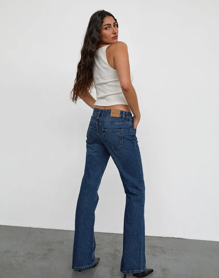 Rigid Low Rise Flare Jeans In Mid Blue Used