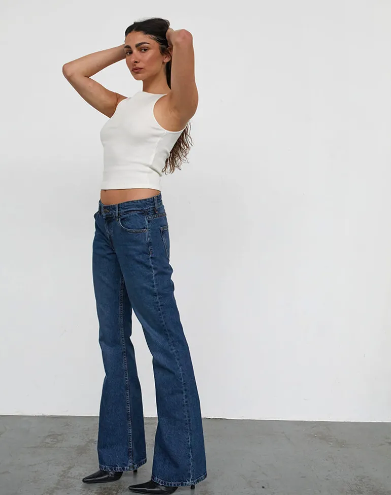 Rigid Low Rise Flare Jeans In Mid Blue Used