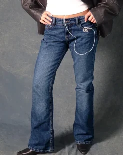 Rigid Low Rise Flare Jeans In Mid Blue Used