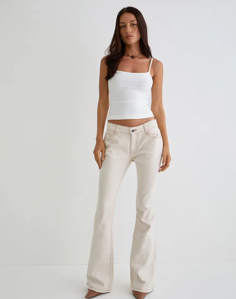 Rigid Low Rise Flare Jeans in Off White