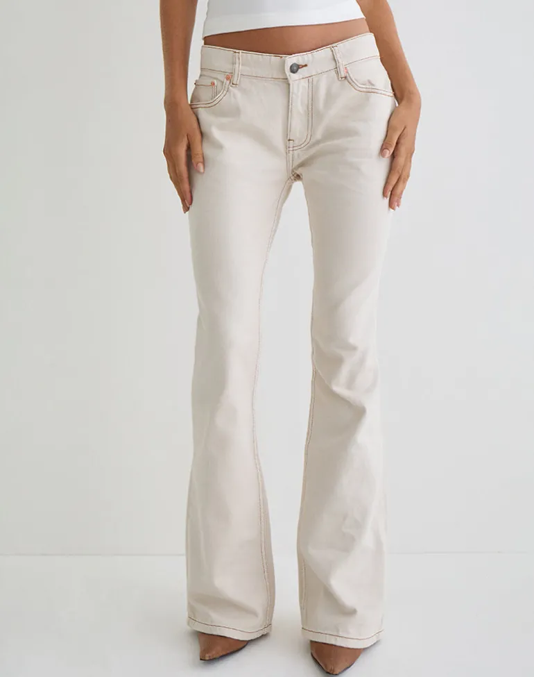 Rigid Low Rise Flare Jeans in Off White
