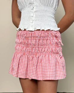 Rikako Mini Skirt in Mini Gingham Peach