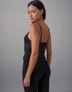 Rikasu Top in Floral Chiffon Sequin Black