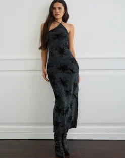 Rikaya Maxi Dress in Burn Velvet Grey