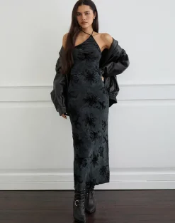 Rikaya Maxi Dress in Burn Velvet Grey