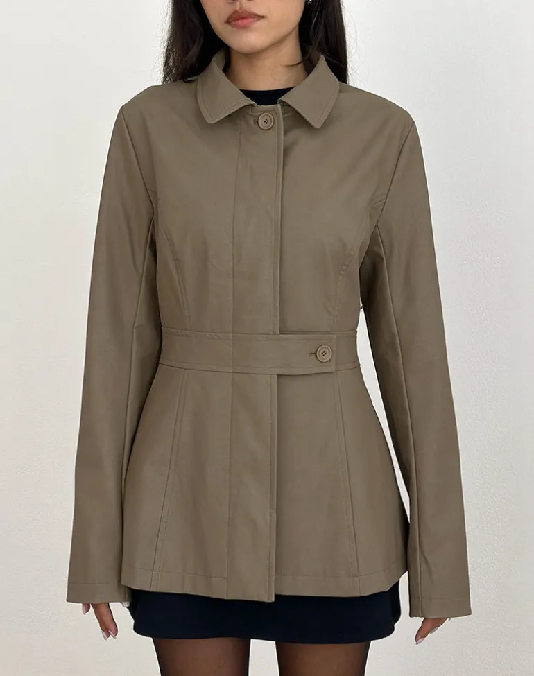 Riku Coat in PU Mushroom