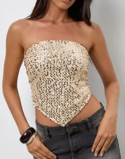 Rimo Bandeau Top in Gold Sequin