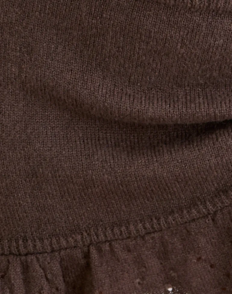 Rimona Mini Skirt in Knit Brown with Frill Hem