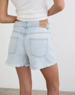 Ripped Baggy Denim Short in Icy Blue
