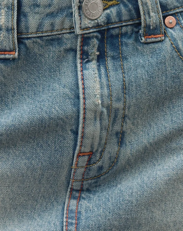 Ripped Raw Hem Denim Mini Skirt in True Blue