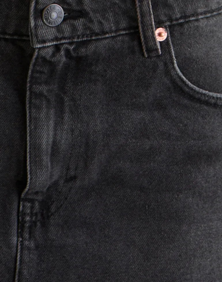 Ripped Raw Hem Denim Mini Skirt in Vintage Black