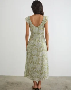 Risala Scoop Midi Dress in Pale Flower Green