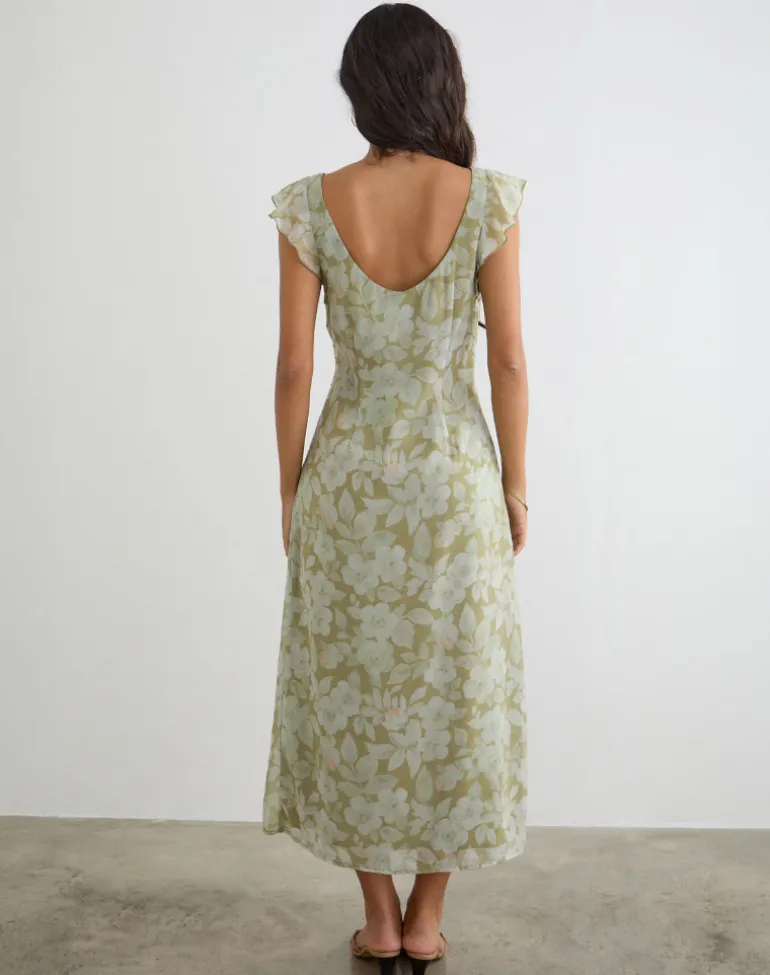 Risala Scoop Midi Dress in Pale Flower Green