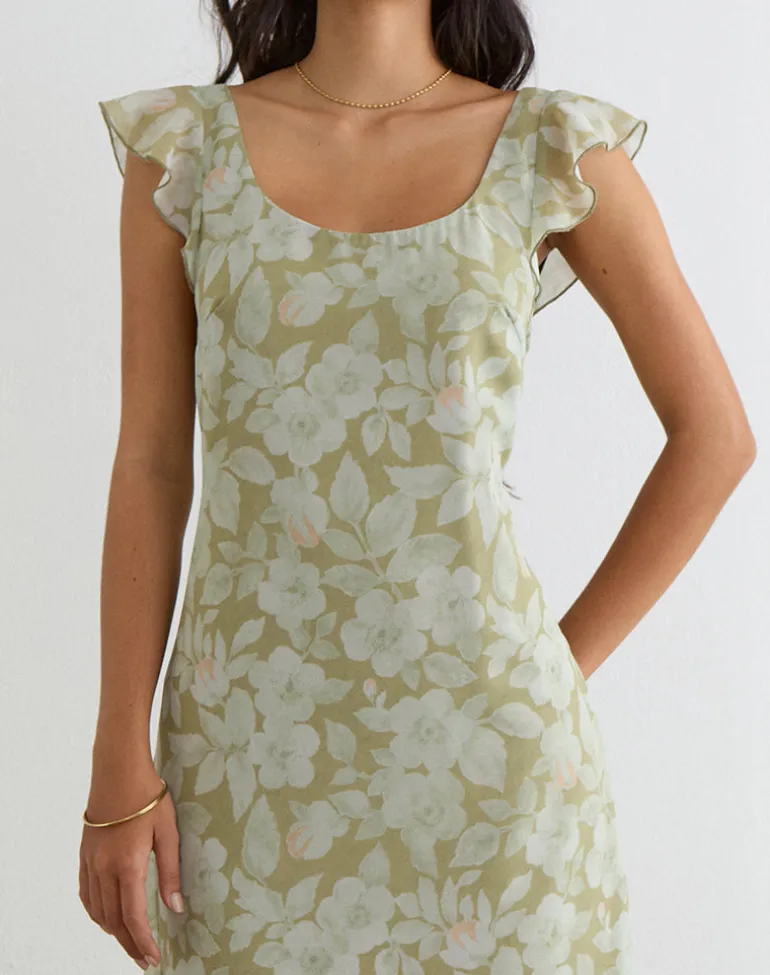 Risala Scoop Midi Dress in Pale Flower Green