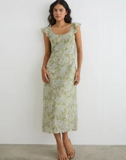 Risala Scoop Midi Dress in Pale Flower Green