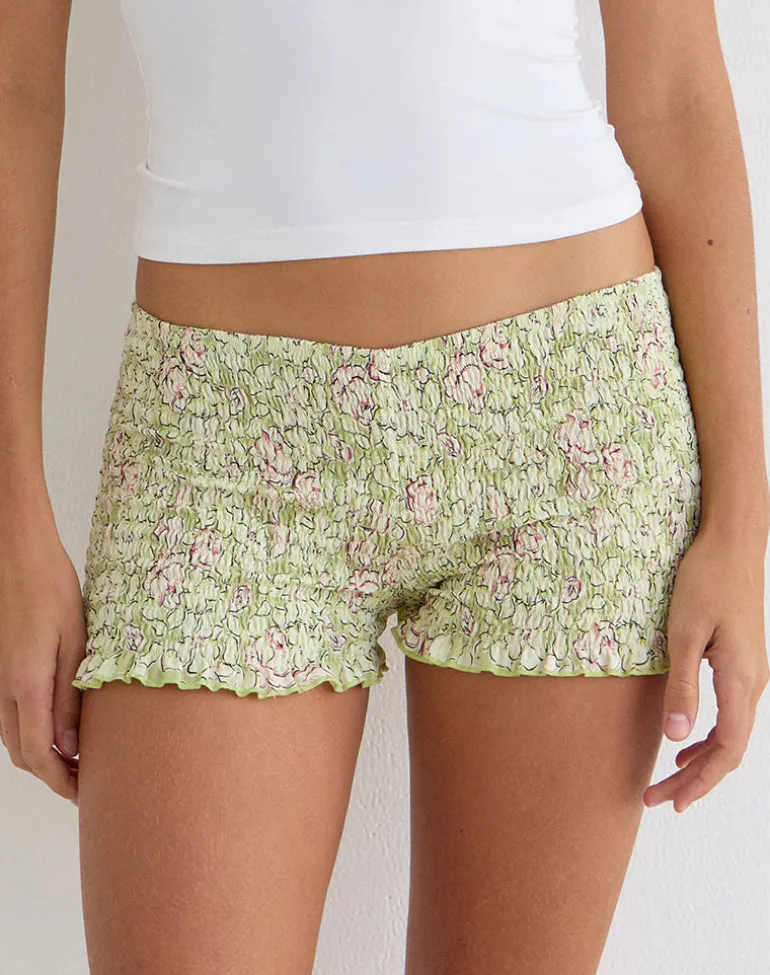 Ritala Shirred Micro Short in Blooming Lily Green