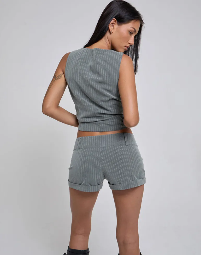 Rivo Deep Hot Pants in Pinstripe Grey