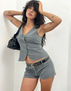 Rivo Deep Hot Pants in Pinstripe Grey