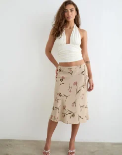 Rohaya Midi Skirt in Bloom Leafy Taupe