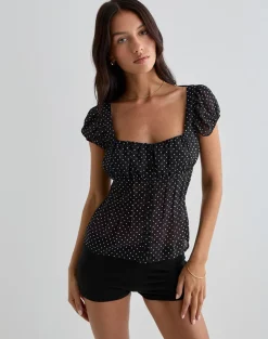Rolina Blouse in Chiffon Mini Polka Black