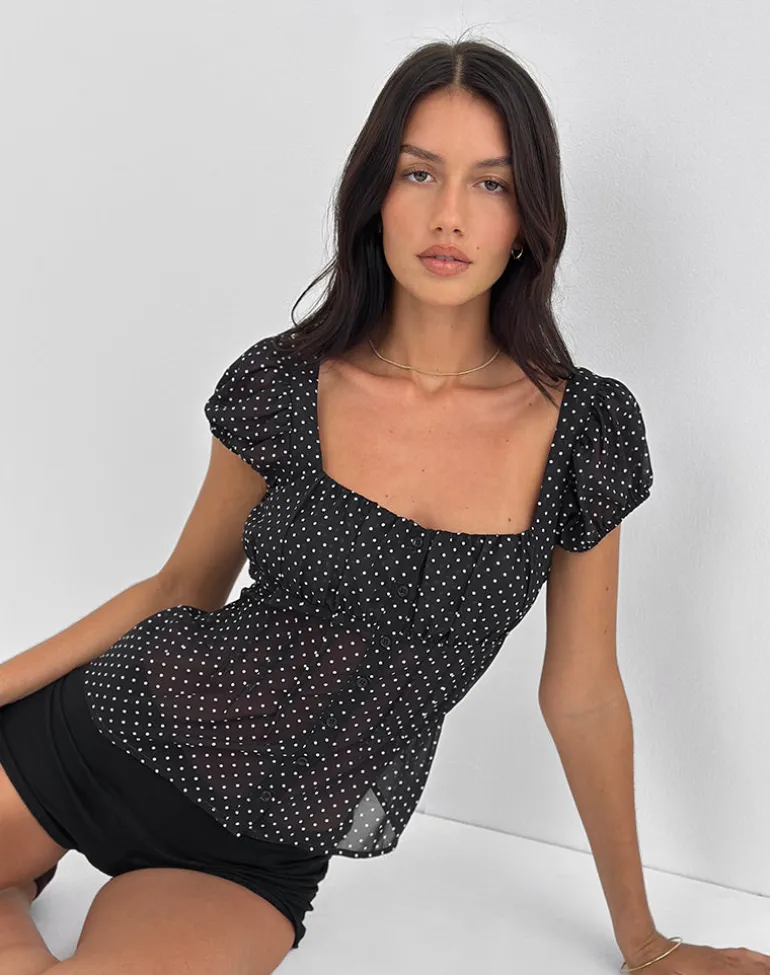 Rolina Blouse in Chiffon Mini Polka Black