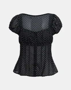 Rolina Blouse in Chiffon Mini Polka Black