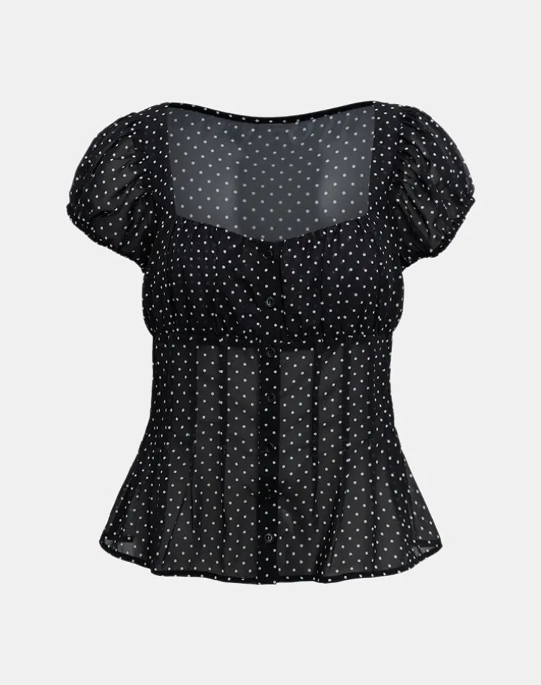Rolina Blouse in Chiffon Mini Polka Black