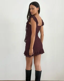 Rolita Mini Dress in Ditsy Flock Burnt Maroon