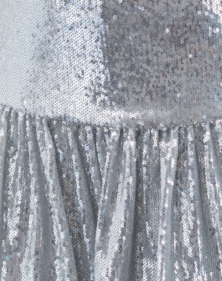 Rone Mini Dress in Silver Chrome Sequin
