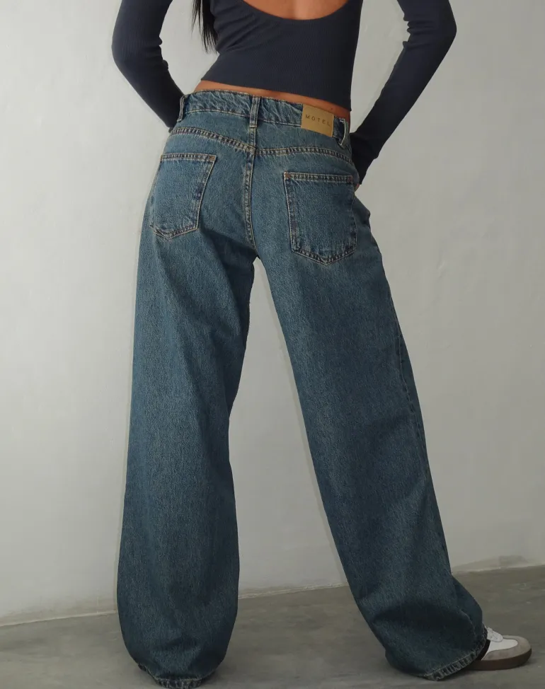 Roomy Extra Wide Low Rise Jeans in Brown Blue Acid