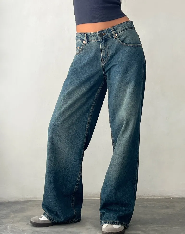 Roomy Extra Wide Low Rise Jeans in Brown Blue Acid