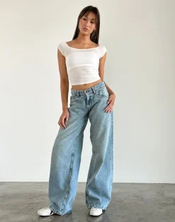 Roomy Extra Wide Low Rise Jeans in Washed Blue Green