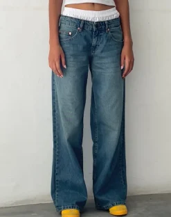 Roomy Extra Wide Low Rise Jeans in Vintage Blue Green