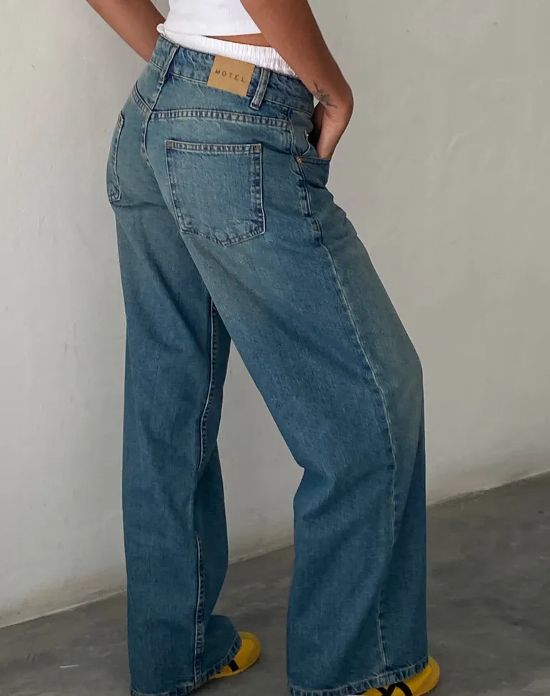 Roomy Extra Wide Low Rise Jeans in Vintage Blue Green