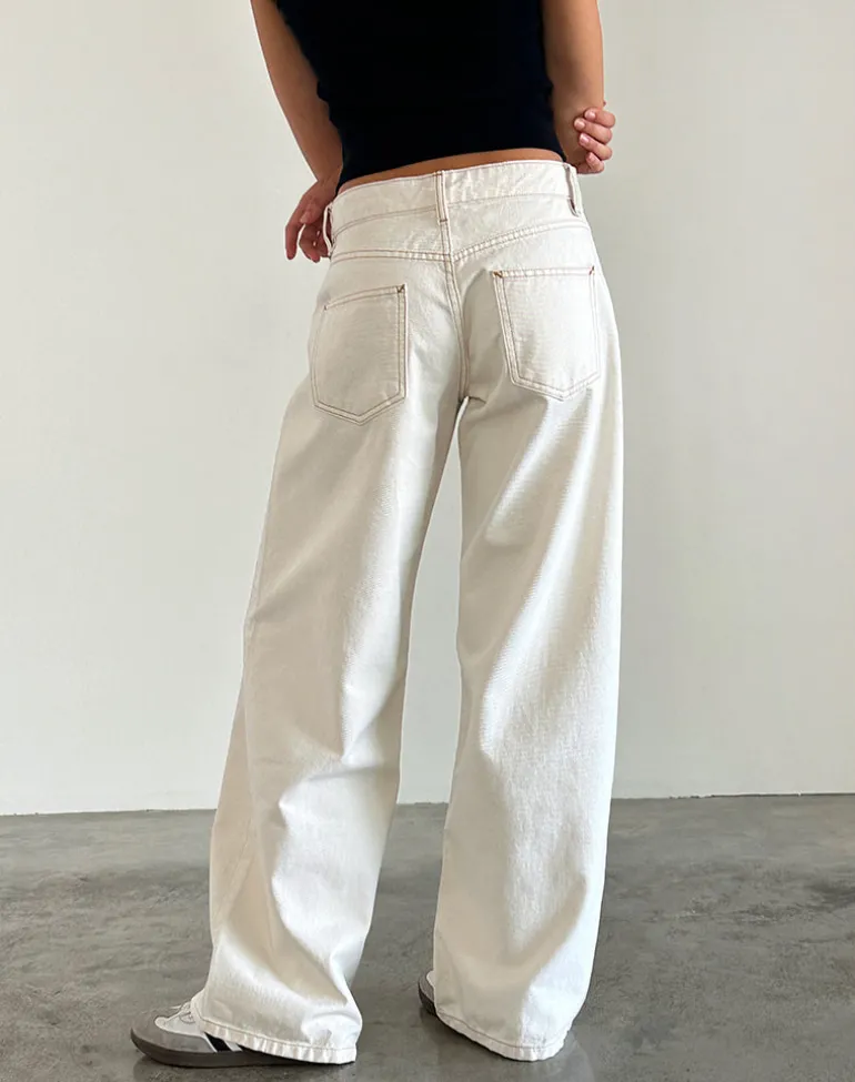 Roomy Extra Wide Low Rise Jeans in Off White
