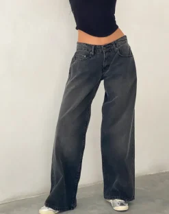 Roomy Extra Wide Low Rise Jeans in Washed Black Grey