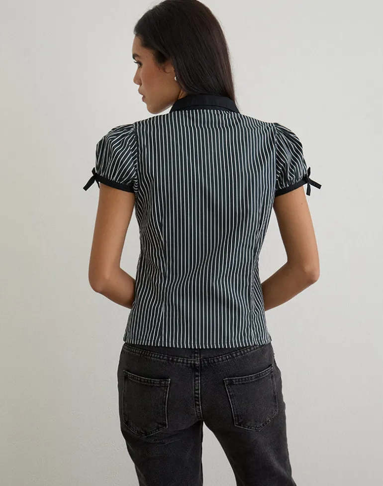 Rosabe Blouse in Black and Grey Monostripe