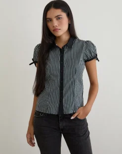 Rosabe Blouse in Black and Grey Monostripe